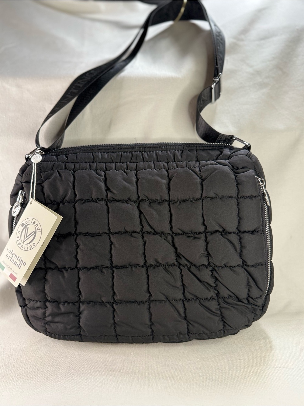 Valentino Orlandi Black Quilted Crossbody Shoulder Tote Bag